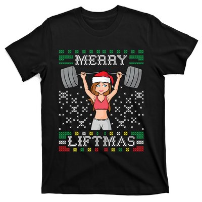 Merry Liftmas Ugly Christmas Sweater Miss Santa Gym Workout T-Shirt