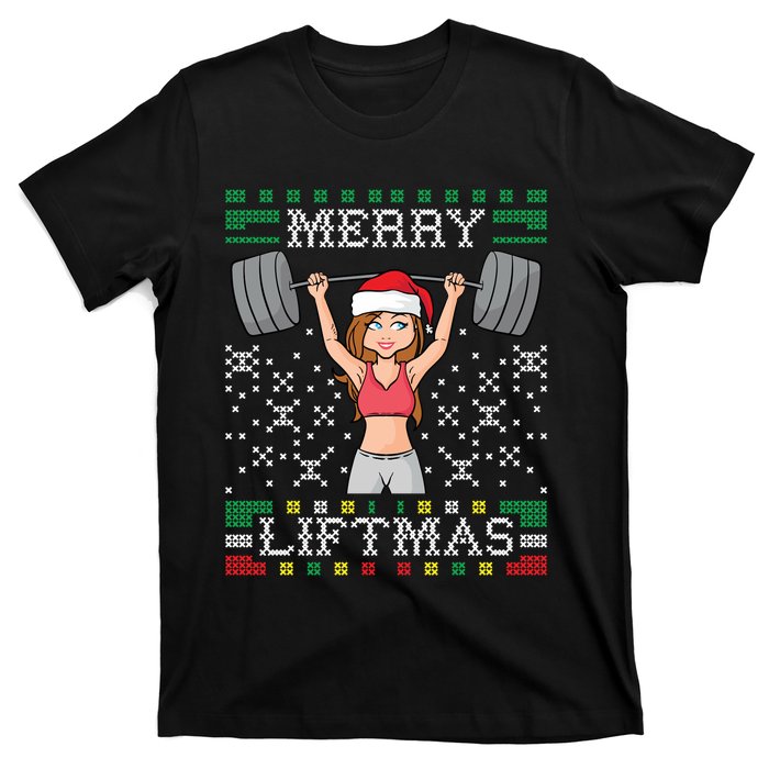 Merry Liftmas Ugly Christmas Sweater Miss Santa Gym Workout T-Shirt