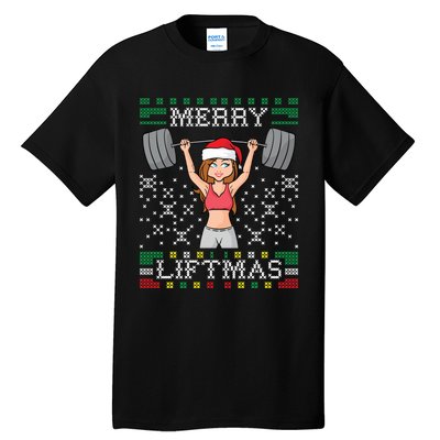 Merry Liftmas Ugly Christmas Sweater Miss Santa Gym Workout Tall T-Shirt