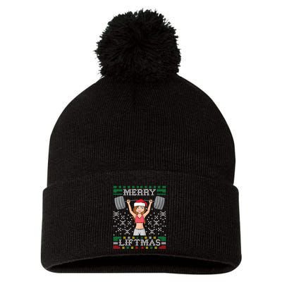 Merry Liftmas Ugly Christmas Sweater Miss Santa Gym Workout Pom Pom 12in Knit Beanie
