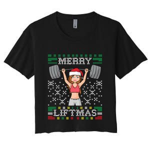 Merry Liftmas Ugly Christmas Sweater Miss Santa Gym Workout Women's Crop Top Tee