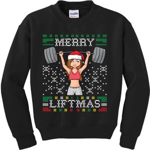 Merry Liftmas Ugly Christmas Sweater Miss Santa Gym Workout Kids Sweatshirt