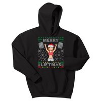 Merry Liftmas Ugly Christmas Sweater Miss Santa Gym Workout Kids Hoodie