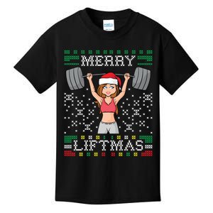 Merry Liftmas Ugly Christmas Sweater Miss Santa Gym Workout Kids T-Shirt