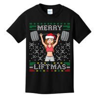 Merry Liftmas Ugly Christmas Sweater Miss Santa Gym Workout Kids T-Shirt