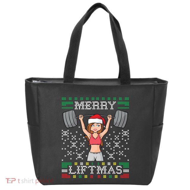 Merry Liftmas Ugly Christmas Sweater Miss Santa Gym Workout Zip Tote Bag
