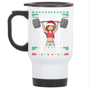 Merry Liftmas Ugly Christmas Sweater Miss Santa Gym Workout Stainless Steel Travel Mug