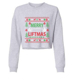 Merry Liftmas Ugly Christmas Gym Workout Cool Gift Cropped Pullover Crew