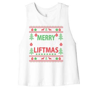 Merry Liftmas Ugly Christmas Gym Workout Cool Gift Women's Racerback Cropped Tank