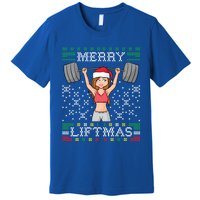 Merry LiftmaS Ugly Christmas Miss Santa Gym Workout Funny Gift Premium T-Shirt