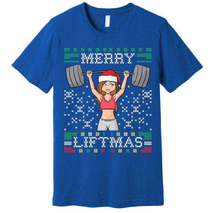 Merry LiftmaS Ugly Christmas Miss Santa Gym Workout Funny Gift Premium T-Shirt