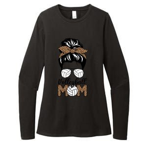 Mom Life Volleyball Messy Bun Hair Leopard Print Volleyball Gift Womens CVC Long Sleeve Shirt