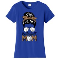 Mom Life Volleyball Messy Bun Hair Leopard Print Volleyball Gift Women's T-Shirt