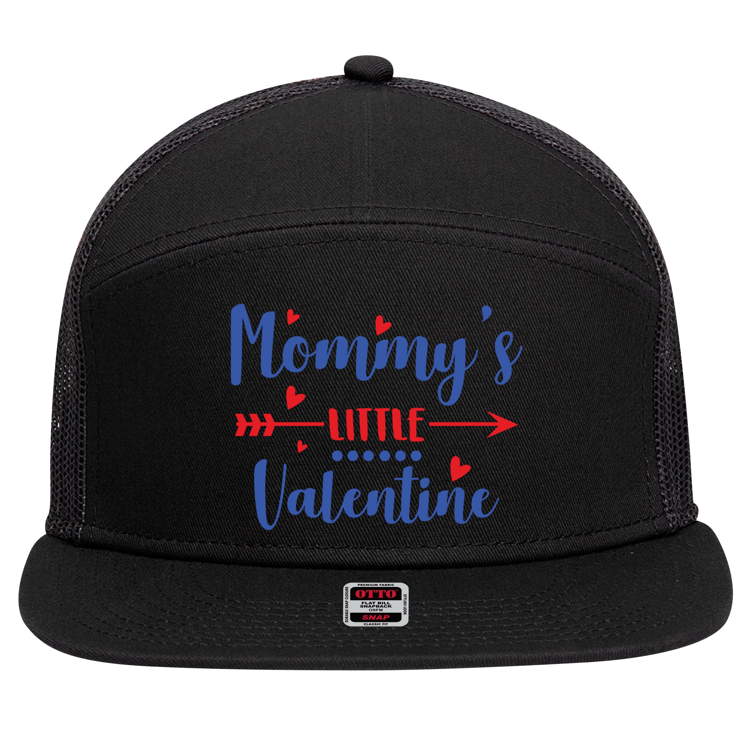 Mommy's Little Valentine Cute Holiday 7 Panel Mesh Trucker Snapback Hat