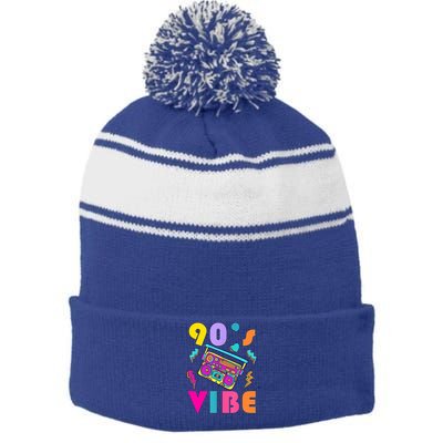 Music Lover Vintage 90s Vibe 90s I Heart The Nineties Stripe Pom Pom Beanie