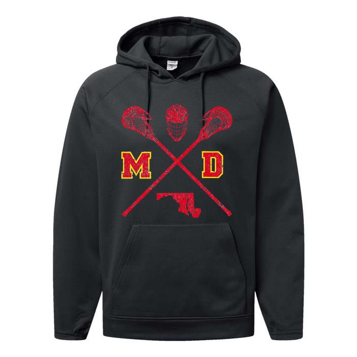 Maryland Lacrosse Vintage Md Lax Weathered Performance Fleece Hoodie