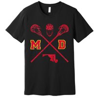 Maryland Lacrosse Vintage Md Lax Weathered Premium T-Shirt