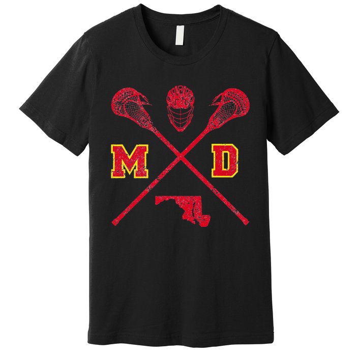 Maryland Lacrosse Vintage Md Lax Weathered Premium T-Shirt