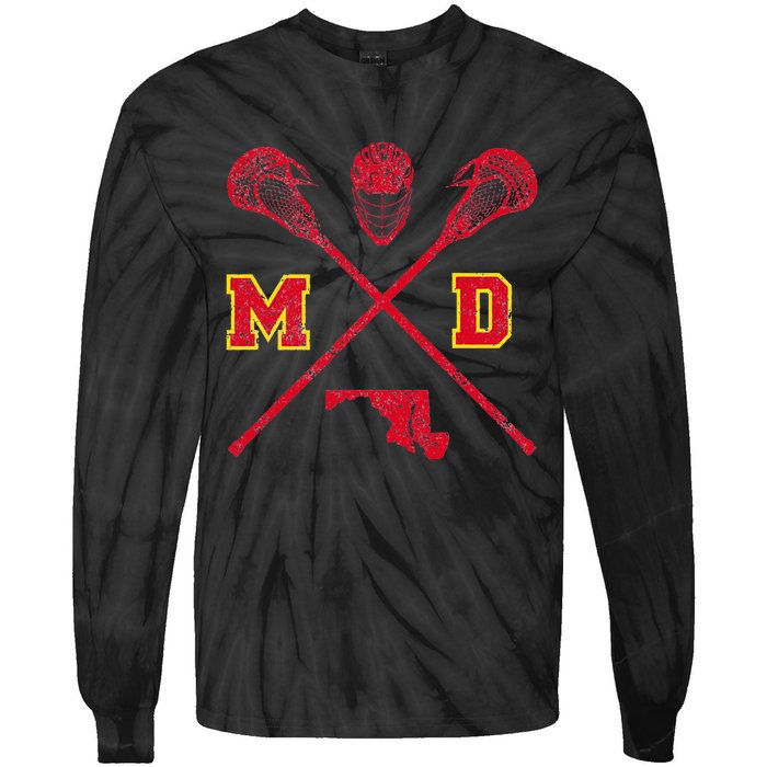 Maryland Lacrosse Vintage Md Lax Weathered Tie-Dye Long Sleeve Shirt