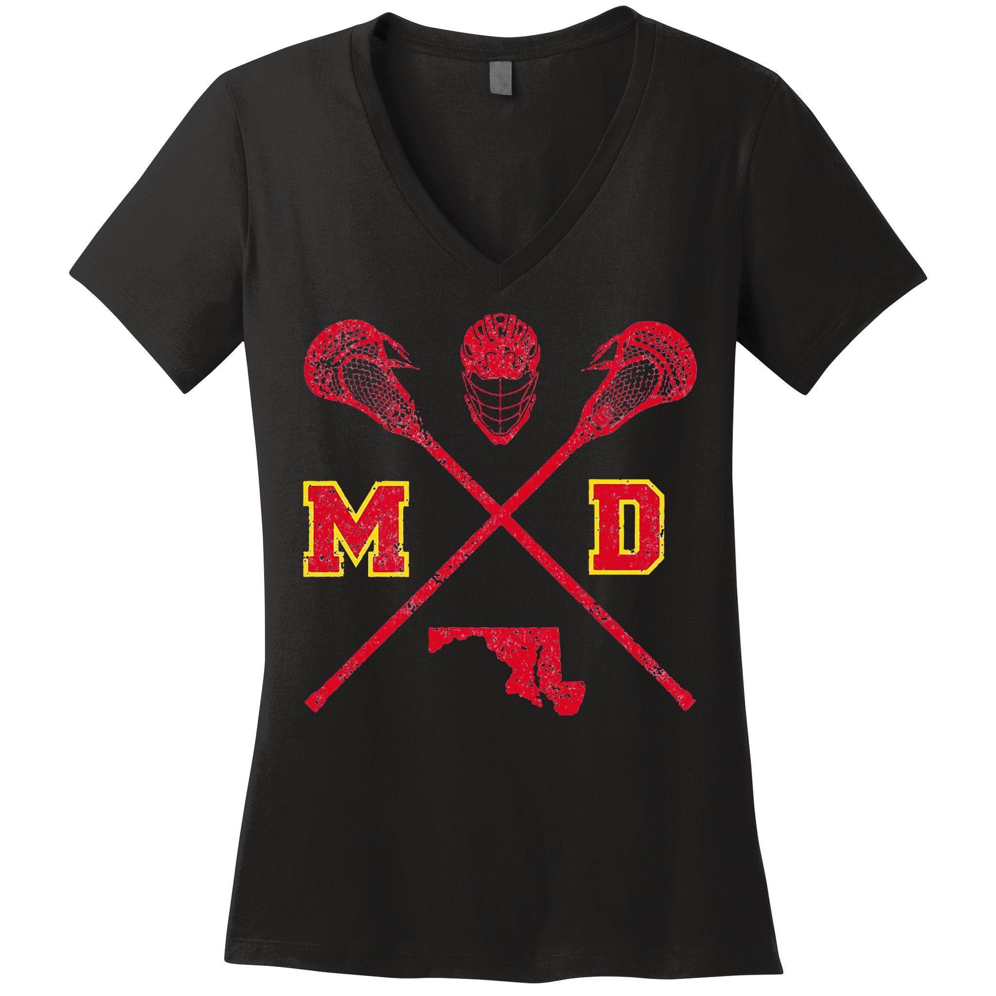 Maryland Lacrosse Vintage Md Lax Weathered Women's V-Neck T-Shirt