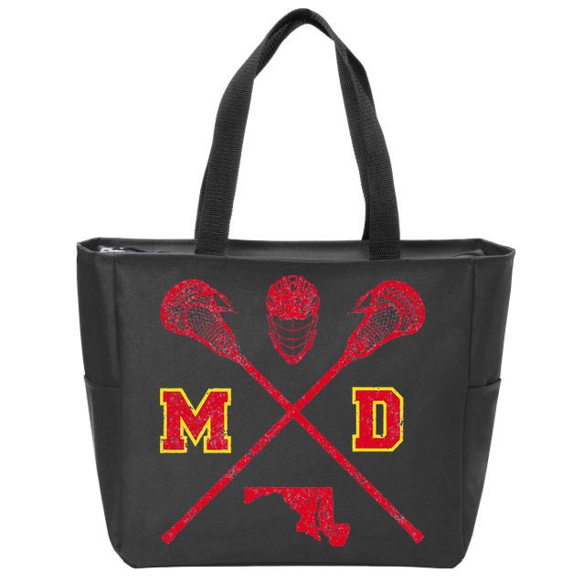 Maryland Lacrosse Vintage Md Lax Weathered Zip Tote Bag