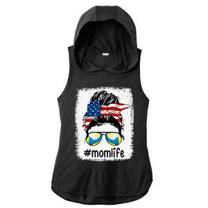 Mom Life Volleyball Mom American Flag Messy Bun Gift Ladies PosiCharge Tri-Blend Wicking Draft Hoodie Tank