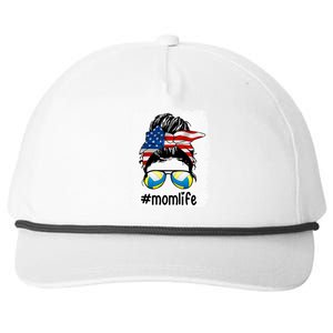 Mom Life Volleyball Mom American Flag Messy Bun Gift Snapback Five-Panel Rope Hat