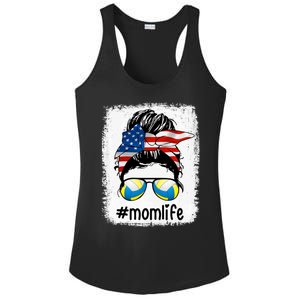 Mom Life Volleyball Mom American Flag Messy Bun Gift Ladies PosiCharge Competitor Racerback Tank