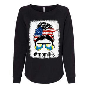 Mom Life Volleyball Mom American Flag Messy Bun Gift Womens California Wash Sweatshirt