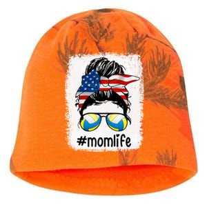 Mom Life Volleyball Mom American Flag Messy Bun Gift Kati - Camo Knit Beanie