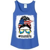 Mom Life Volleyball Mom American Flag Messy Bun Gift Ladies Essential Tank