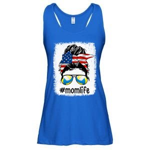 Mom Life Volleyball Mom American Flag Messy Bun Gift Ladies Essential Flowy Tank