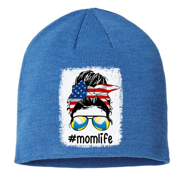 Mom Life Volleyball Mom American Flag Messy Bun Gift Sustainable Beanie