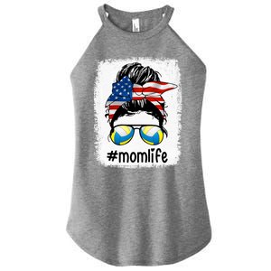 Mom Life Volleyball Mom American Flag Messy Bun Gift Women's Perfect Tri Rocker Tank