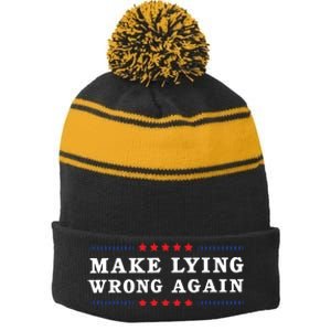 Make Lying Wrong Again Anti Trump Stripe Pom Pom Beanie