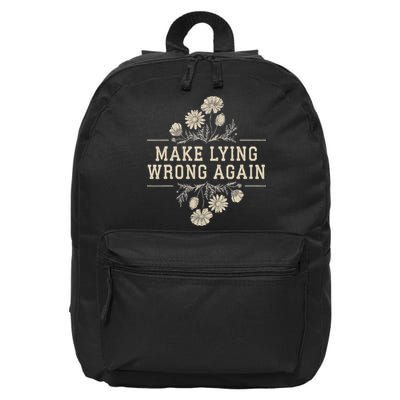 Make Lying Wrong Again Wildflowers Anti Trump Subtle Protest 16 in Basic Backpack