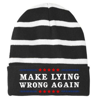 Make Lying Wrong Again Anti Trump Striped Beanie with Solid Band