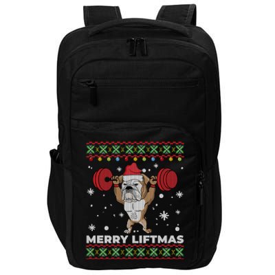 Merry Liftmas Weightlifting And English Bulldog Ugly Sweater Great Gift Impact Tech Backpack