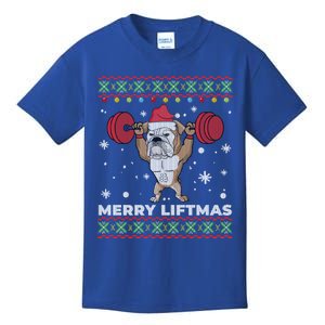 Merry Liftmas Weightlifting And English Bulldog Ugly Sweater Great Gift Kids T-Shirt