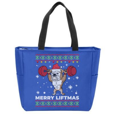 Merry Liftmas Weightlifting And English Bulldog Ugly Sweater Great Gift Zip Tote Bag