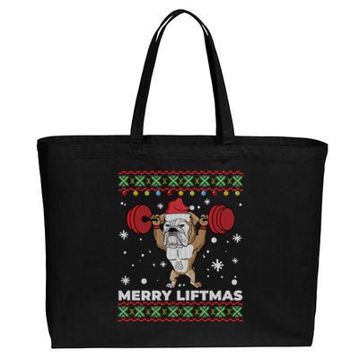 Merry Liftmas Weightlifting And English Bulldog Ugly Sweater Great Gift Cotton Canvas Jumbo Tote