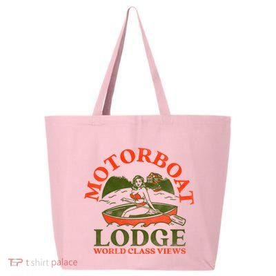 Motorboat Lodge World Class Views. Funny Retro Canoe Pinup 25L Jumbo Tote