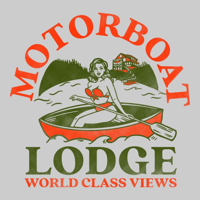 Motorboat Lodge World Class Views. Funny Retro Canoe Pinup Tie-Dye T-Shirt