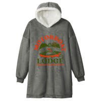 Motorboat Lodge World Class Views. Funny Retro Canoe Pinup Hooded Wearable Blanket
