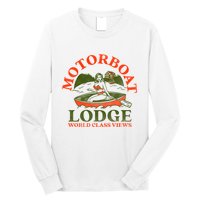 Motorboat Lodge World Class Views. Funny Retro Canoe Pinup Long Sleeve Shirt