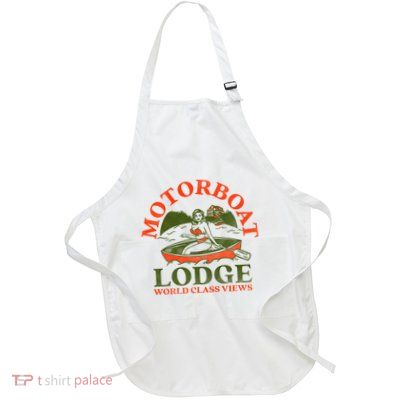 Motorboat Lodge World Class Views. Funny Retro Canoe Pinup Full-Length Apron With Pockets