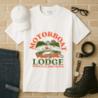 Motorboat Lodge World Class Views. Funny Retro Canoe Pinup Tall T-Shirt