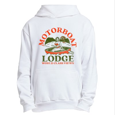 Motorboat Lodge World Class Views. Funny Retro Canoe Pinup Urban Pullover Hoodie