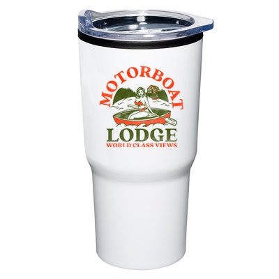 Motorboat Lodge World Class Views. Funny Retro Canoe Pinup Tumbler
