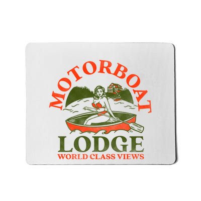 Motorboat Lodge World Class Views. Funny Retro Canoe Pinup Mousepad